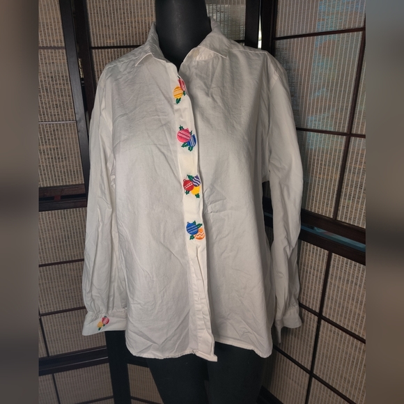 Westbound Tops - Westbound Embroidered Christmas Ornaments Button Down.